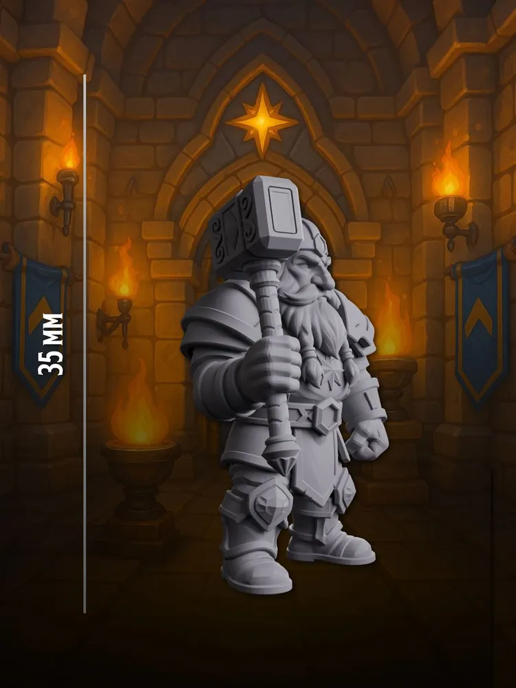 Миниатюра Дварф Паладин, Совместима с НРИ и ДнД — изображение 3